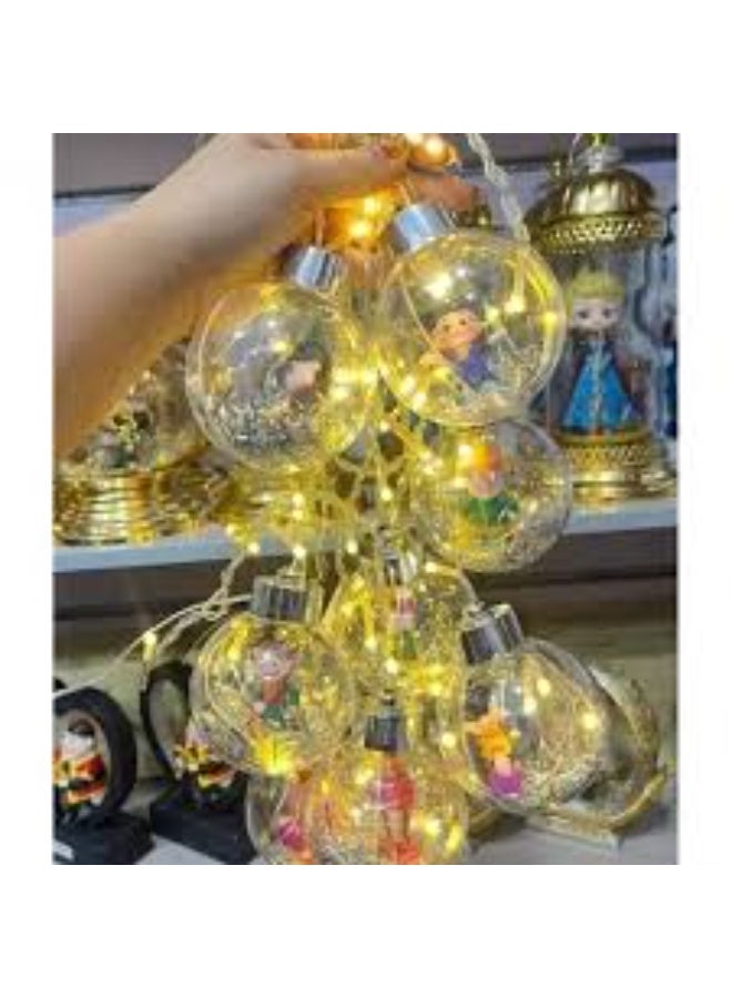 Ramadan character globe light curtain with transparent bulbs—3.5 meters long with warm yellow lighting and baby-warm bulbs. Perfect for decorating your home or balcony with a heart-stealing festive touch - Image 3